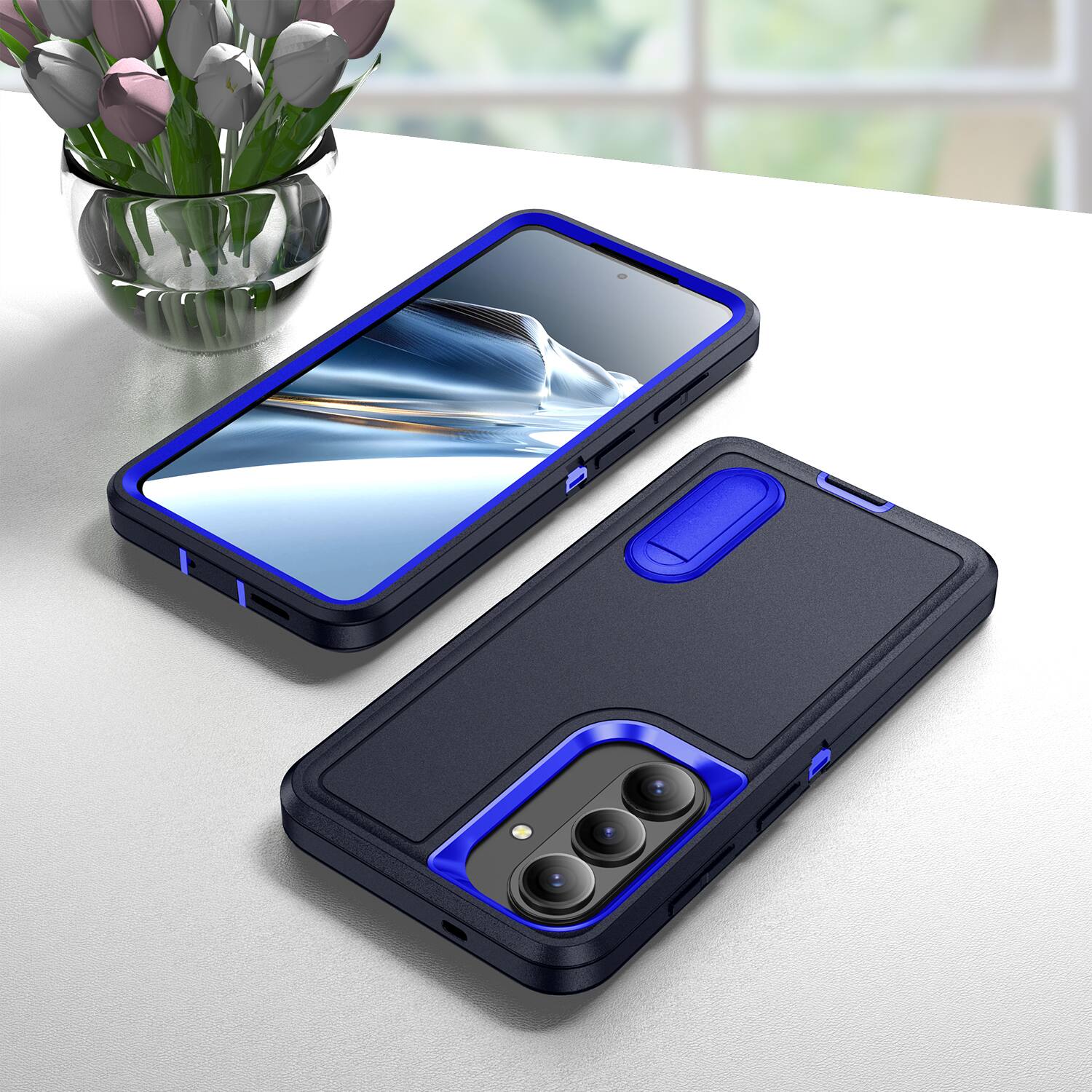 Alt View 3. Dteck - Heavy Duty Case for Samsung Galaxy S26+/S26 Plus w/ Foldable Kickstand,Dual-Layer Shockproof Hard PC Soft Silicone Cover - G.