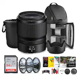 Nikon - NIKKOR Z 35mm f/1.4 Lens (Nikon Z) + Sling Backpack + Photography Software + More - Black