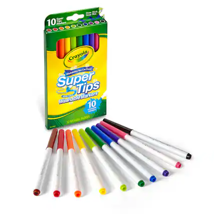 Super 10 Tips Markers
Draw Thick, Draw Thin
Crayola
Washability You Can Trust!
Super Tips
Washable Markers
10 Washable Markers