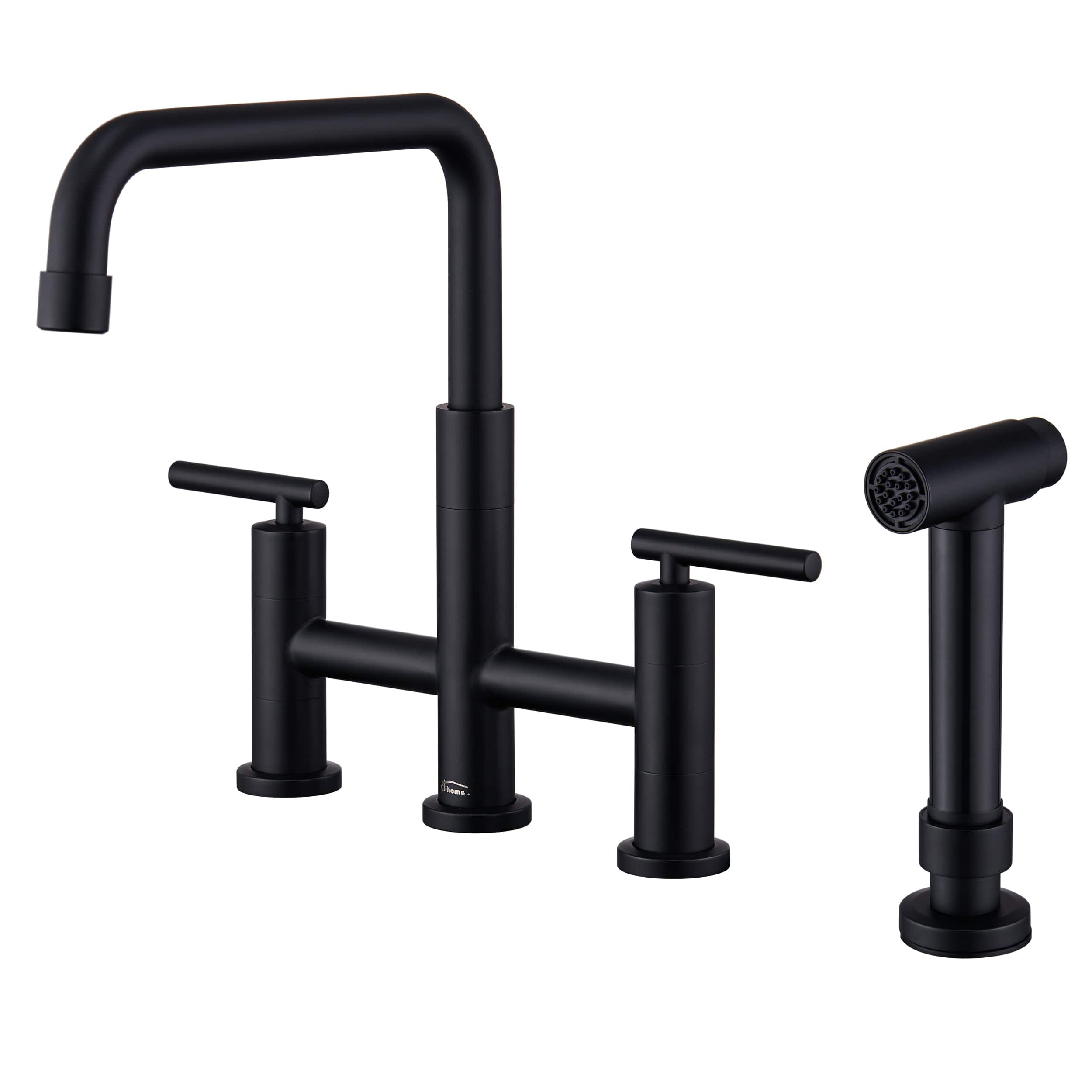 Front. Boyel Living - Double Handle 360 Degrees Rotation Bridge Kitchen Faucet with Pull-Out Side Sprayer and Ceramic Cartridge - Matte Black.