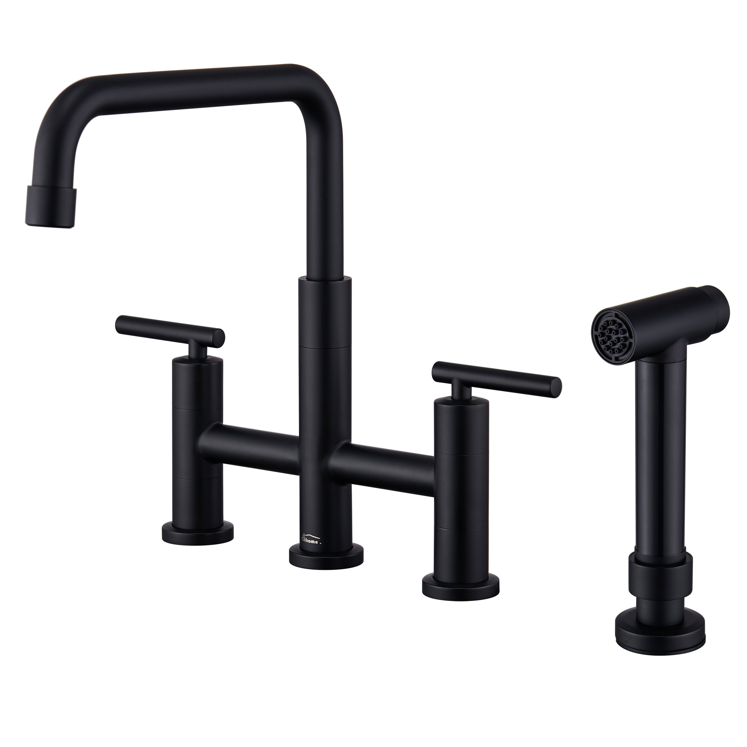 Front. Boyel Living - Double Handle 360 Degrees Rotation Bridge Kitchen Faucet with Pull-Out Side Sprayer and Ceramic Cartridge - Matte Black.