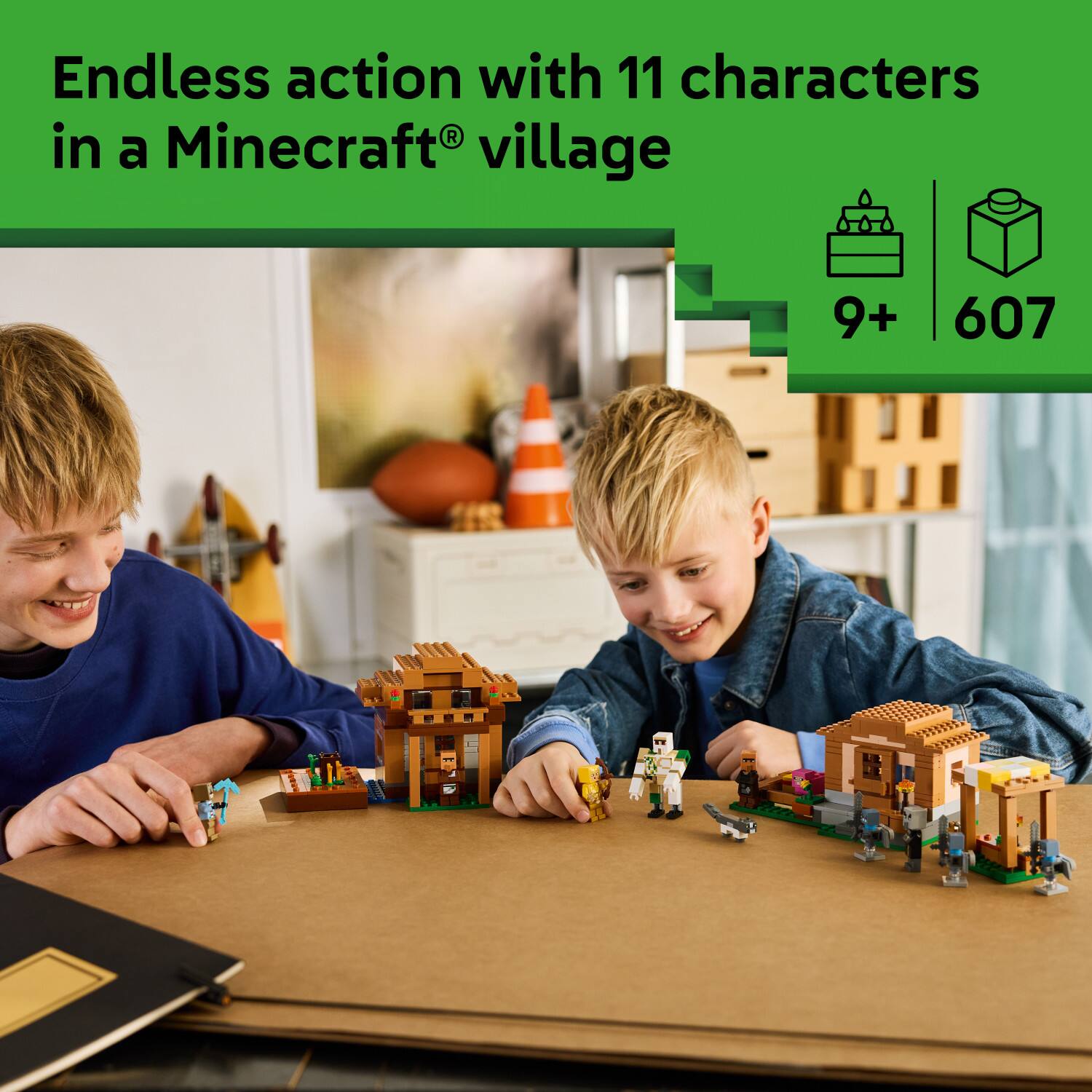 Endless action with 11 characters in a Minecraft® village  
9+ 607