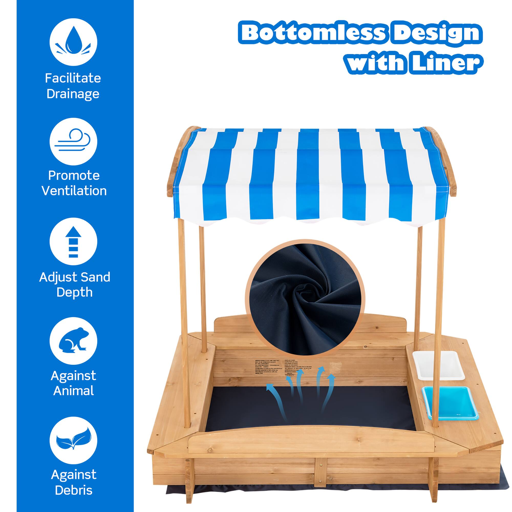 Bottomless Design with Liner

- Facilitate Drainage
- Promote Ventilation
- Adjust Sand Depth
- Against Animal
- Against Debris