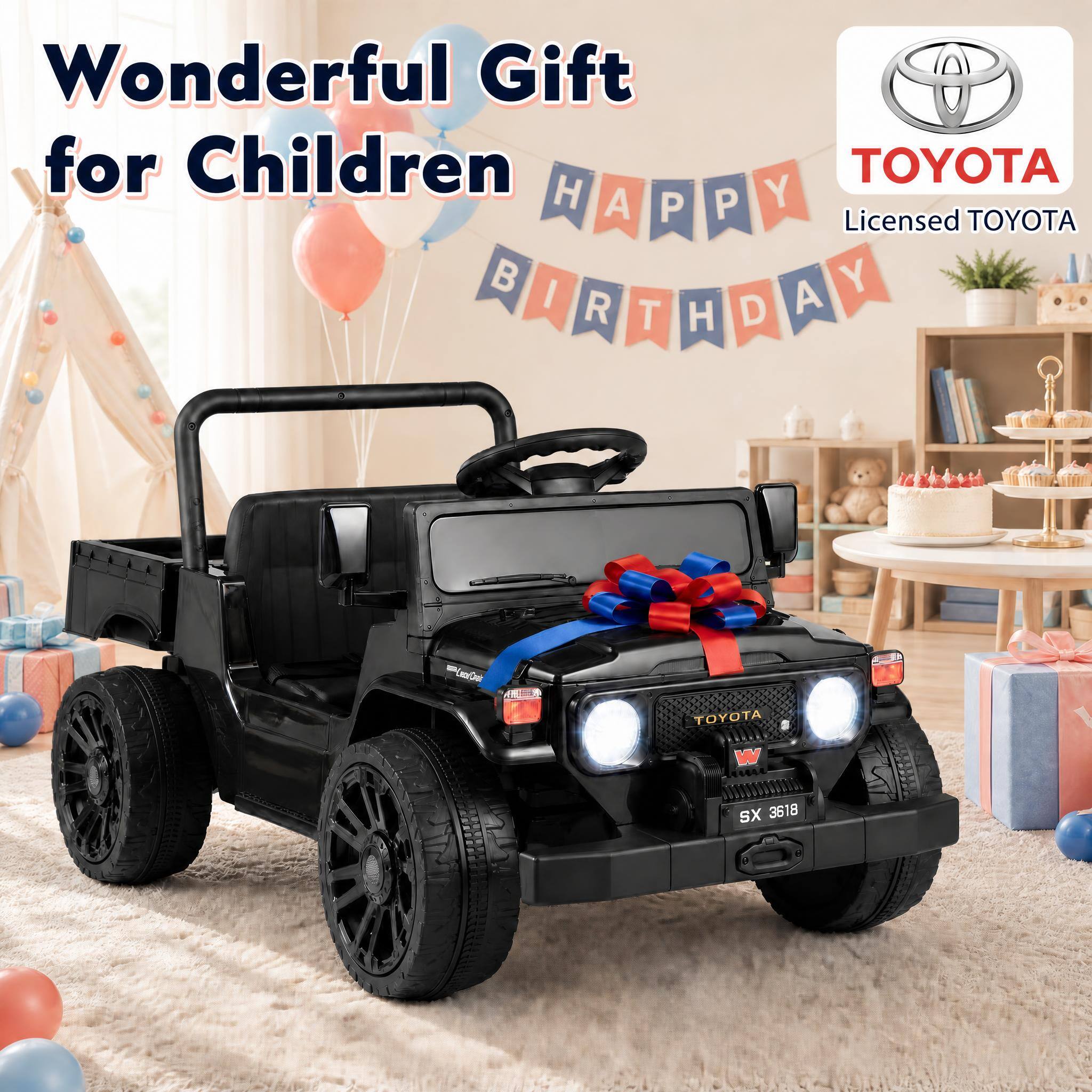 Wonderful Gift for Children  
TOYOTA HAPPY  
Licensed TOYOTA  
BIRTHDAY  

TOYOTA  
SX 3618