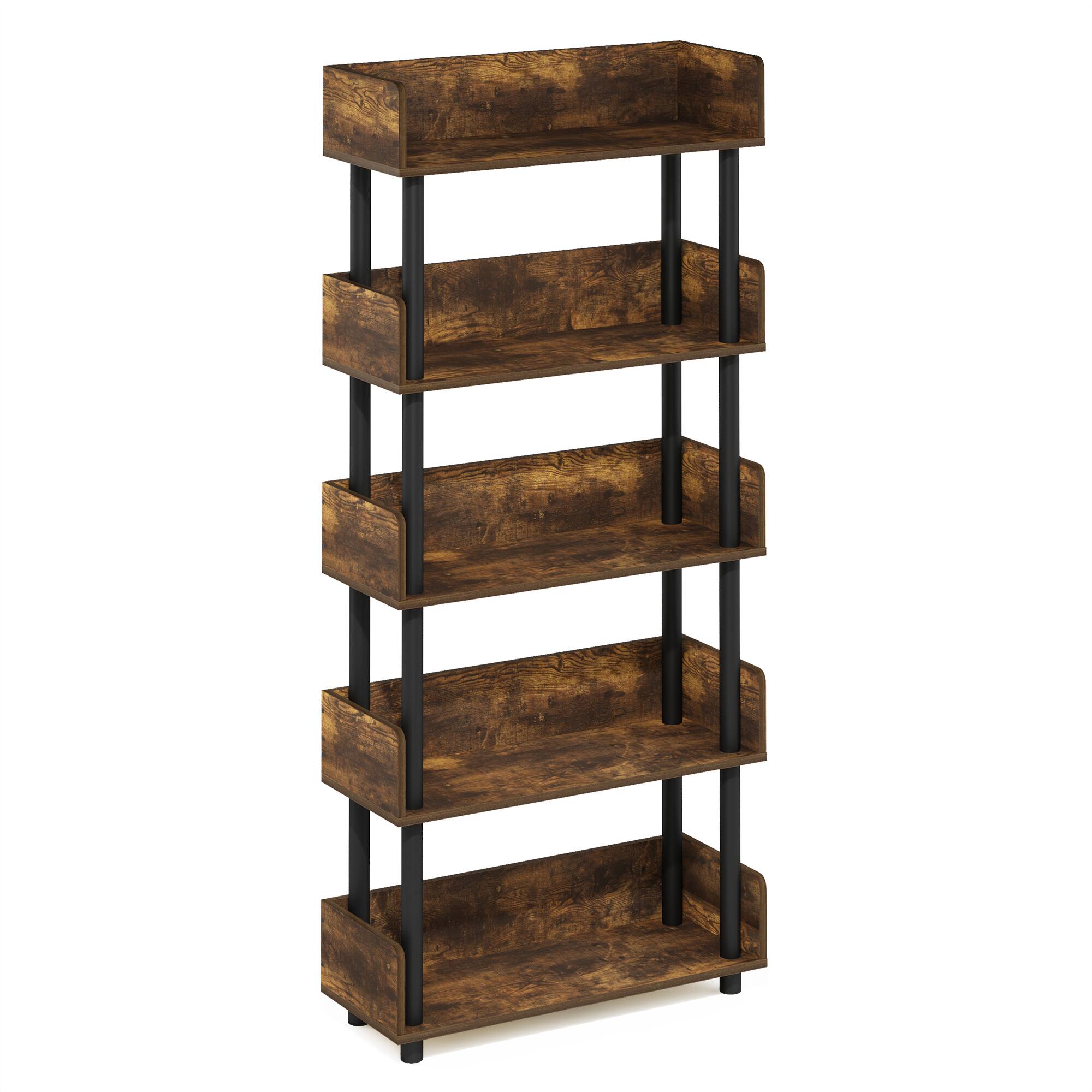 Front. Furinno - Turn-N-Tube 4-Tier Freestanding Multipurposes Display Rack, Bookshelf, Amber Pine/Black - Amber Pine/Black.