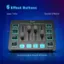 The text on the image can be grouped and corrected as follows:

6 Effect Buttons: Auto Tune, Sound Effects, Customizable Sound Effects, Custom A, Custom B, Custom C, Mic Line In, Headphone Line Out.