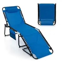 Costway Patio Folding Chaise Lounge Chair Portable Sun Lounger with Adjustable Backrest - Navy - Front_Zoom