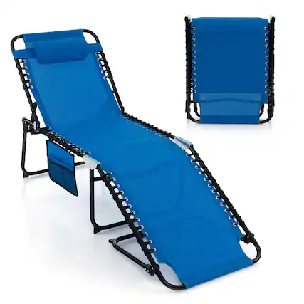 Front. Costway - Patio Folding Chaise Lounge Chair Portable Sun Lounger with Adjustable Backrest - Navy.