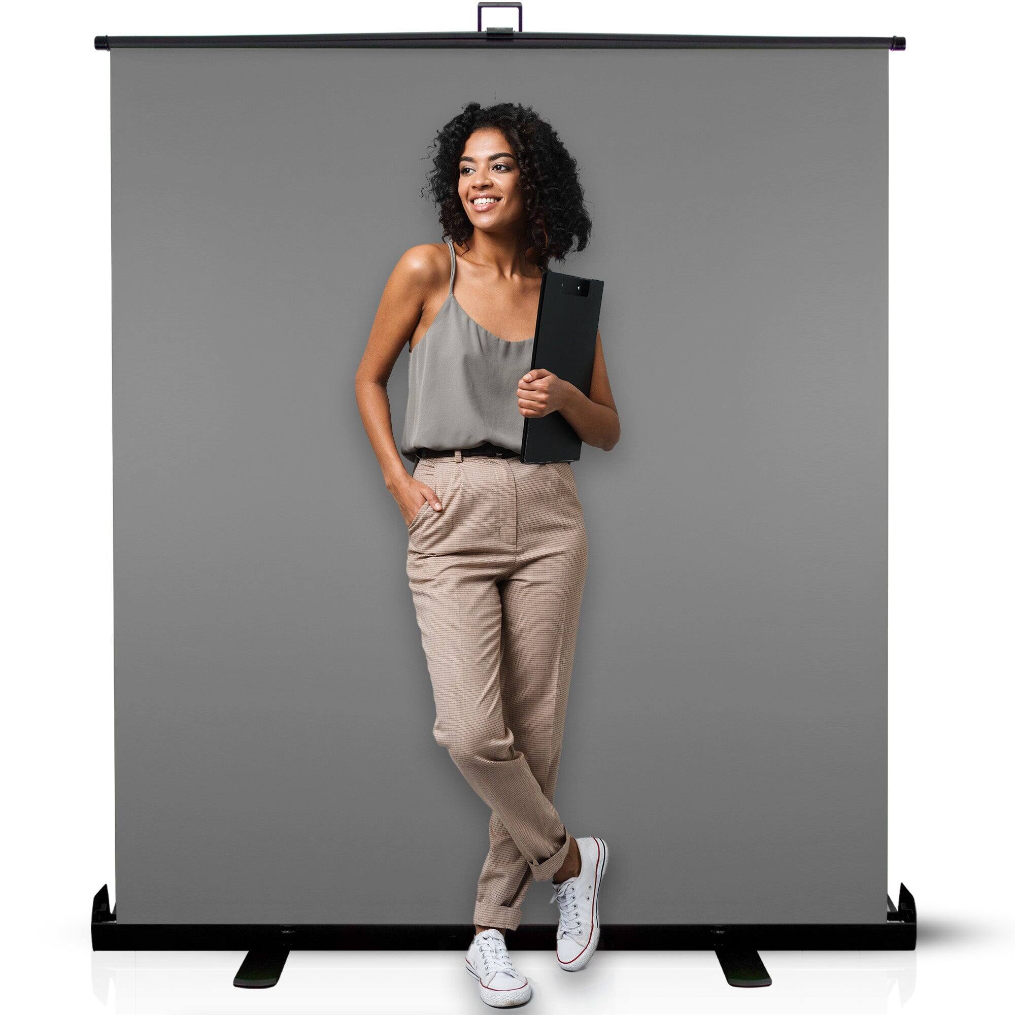 Front. KHOMO GEAR - Pull-Up Gray Backdrop – Neutral Collapsible Screen for Portraits, Streaming, and Video Content - Gray.
