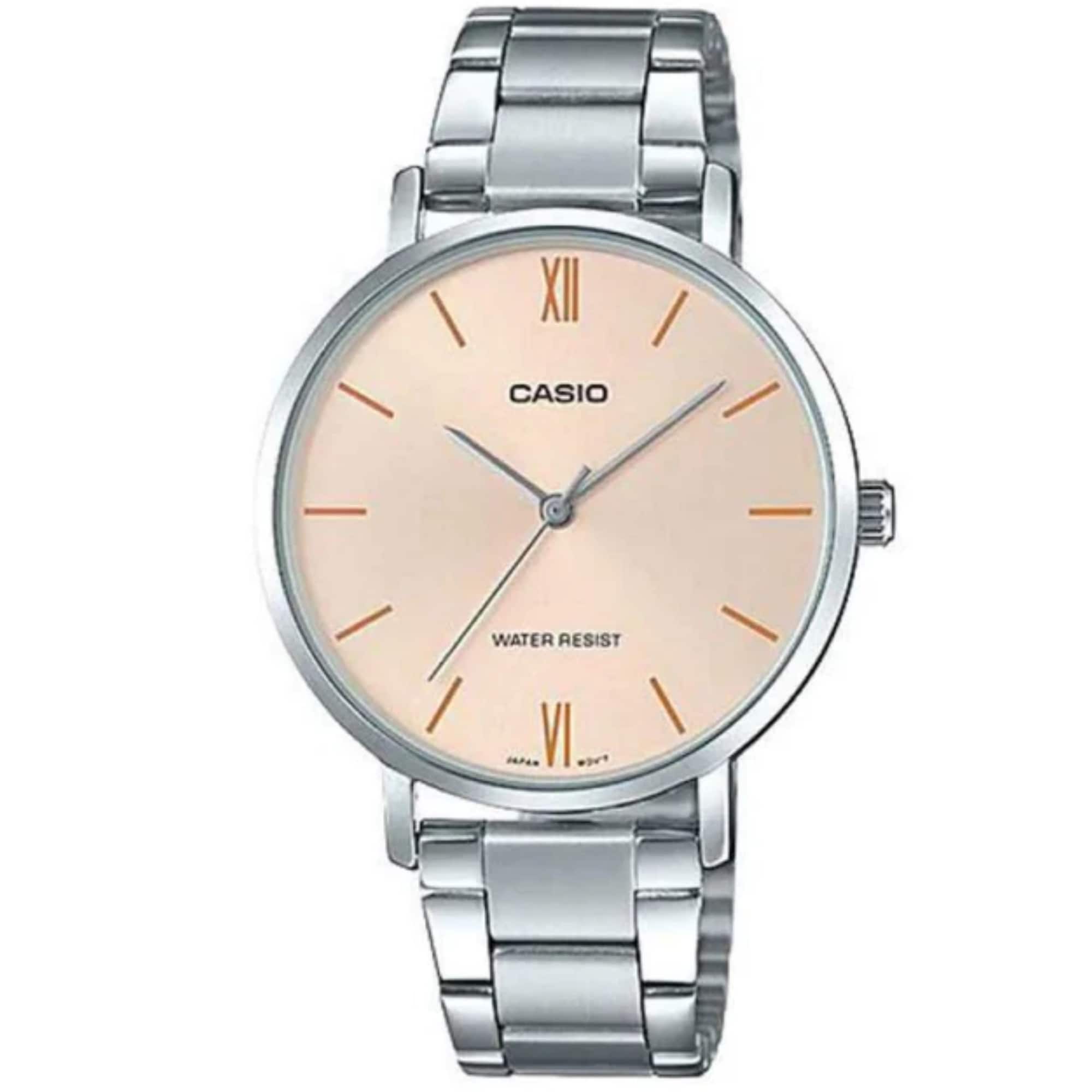 Casio - Women’s Bracelet Analog Watch with Blush Dial - LTP-VT01D-2BUDF - Silver