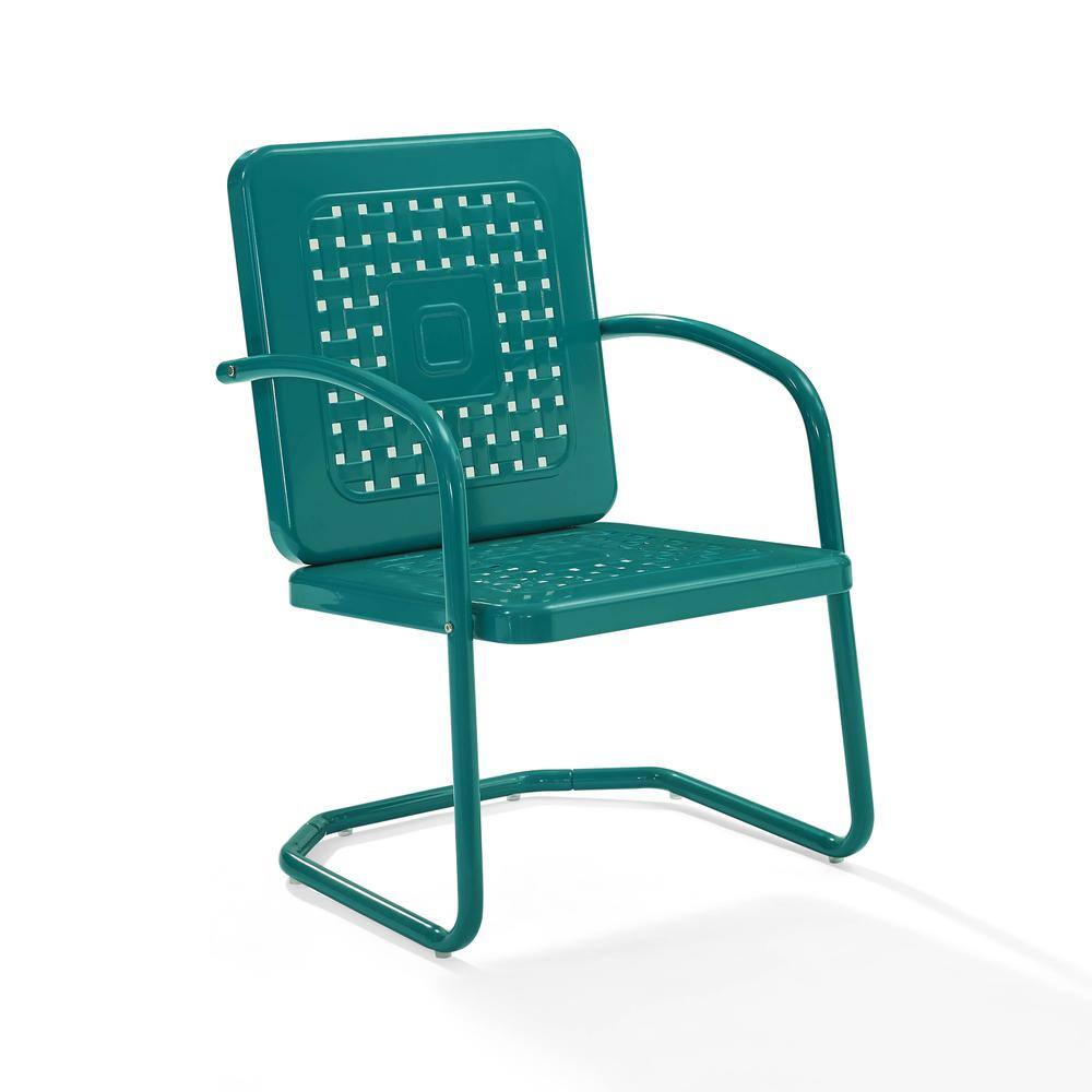 Angle. Crosley Furniture - Bates 2Pc Retro Outdoor Chair Set - 2 Armchairs - Turquoise Gloss.