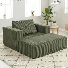 Kadyn - Oversized All-Foam Lounge Chair with Ottoman, Modular Corduroy, No-Tool Assembly, Green - Green