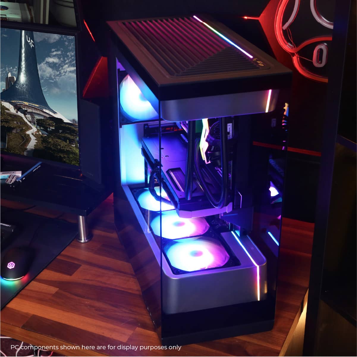 The PC components shown here are for display purposes only.