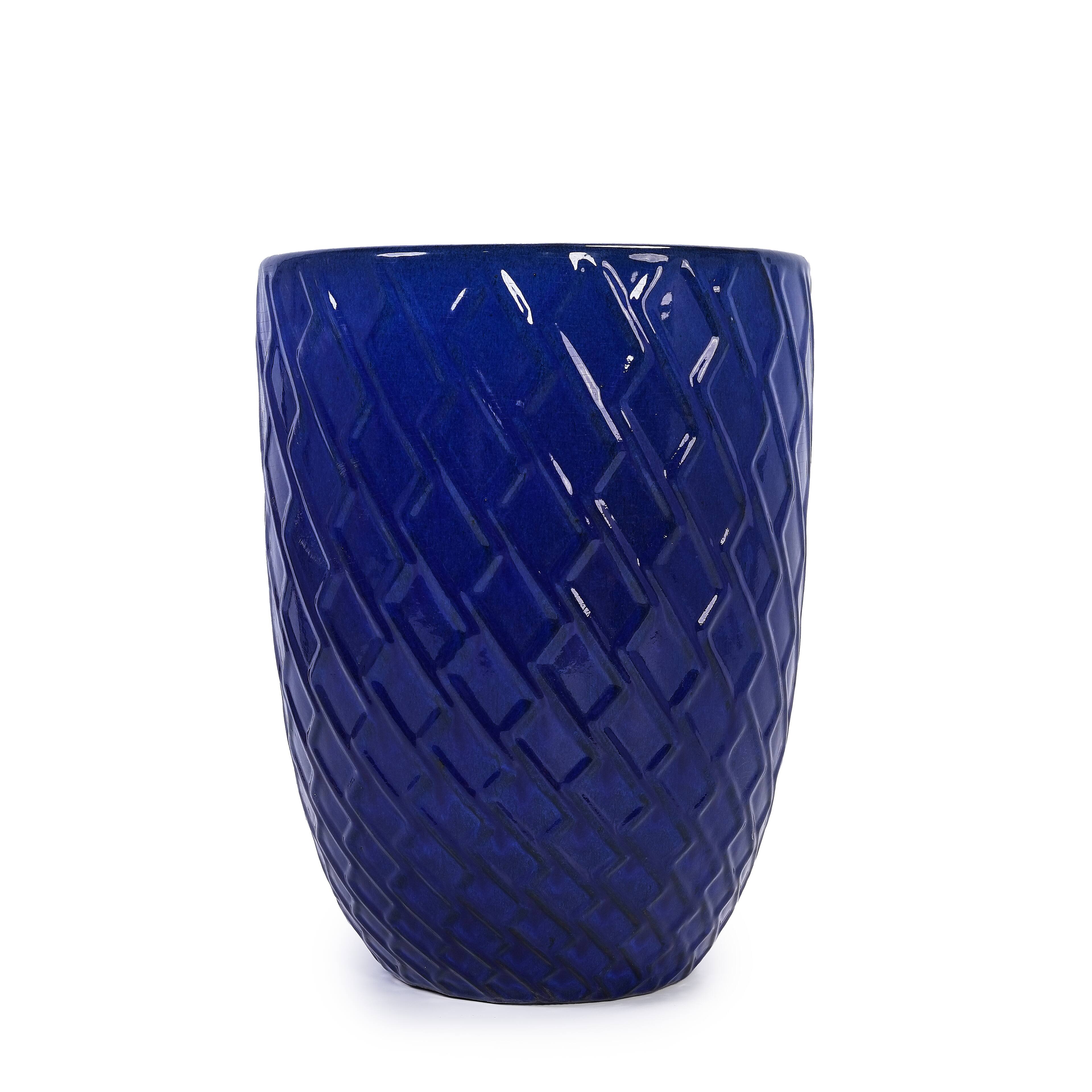 Alt View 4. Loheer - Loheer Ceramic Planter Pot, 17 Inch Navy Blue Handmade Clay Planter, Diamond Pattern Large Indoor Outdoor Planter.