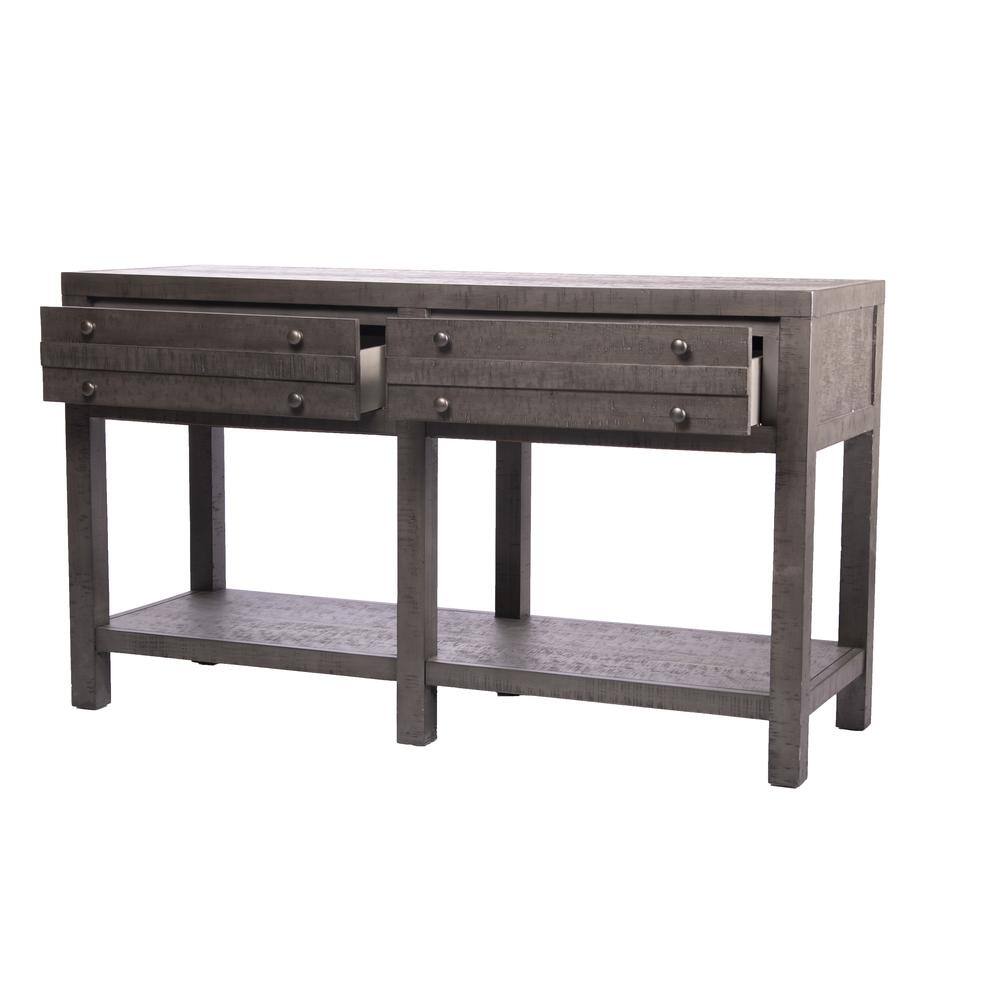 Alt View 1. Best Quality Furniture - Rustic Style Console Table with Shelf and 2-Drawer Storage, Rustic Dark Grey - Rustic.