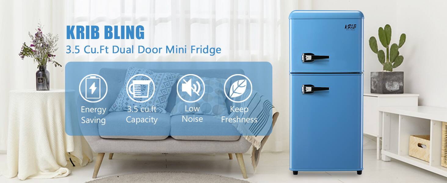 Krib Bling  
3.5 Cu.Ft Dual Door Mini Fridge  

- Energy Saving  
- 3.5 cu.ft Capacity  
- Low Noise  
- Keep Freshness