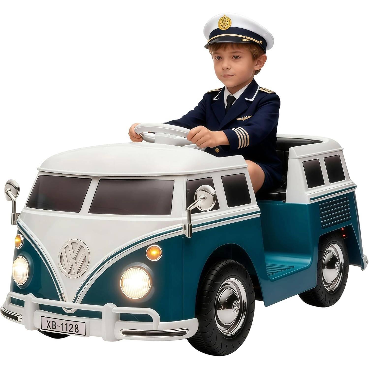 Front. Qeetex - 6V Electric Ride on Car, Licensed Volkswagen Ride on Bus for Kids, Blue - Blue.