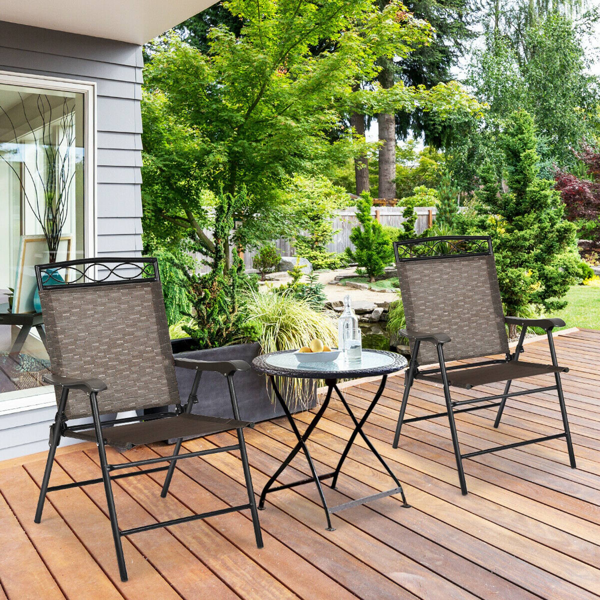 Alt View 3. Gymax - Gymax 2PCS Folding Chairs Patio Garden Outdoor w/ Steel Frame Armrest Footrest - as pic.