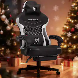 GTPlayer - Gaming Chair Fabric Computer Office Chair with Linkage Armrests High Back Desk Chair - BlackWhite