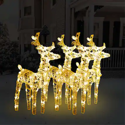 Front. vidaXL - vidaXL Christmas Reindeers 4 pcs Warm White 160 LEDs Acrylic - Warm white.