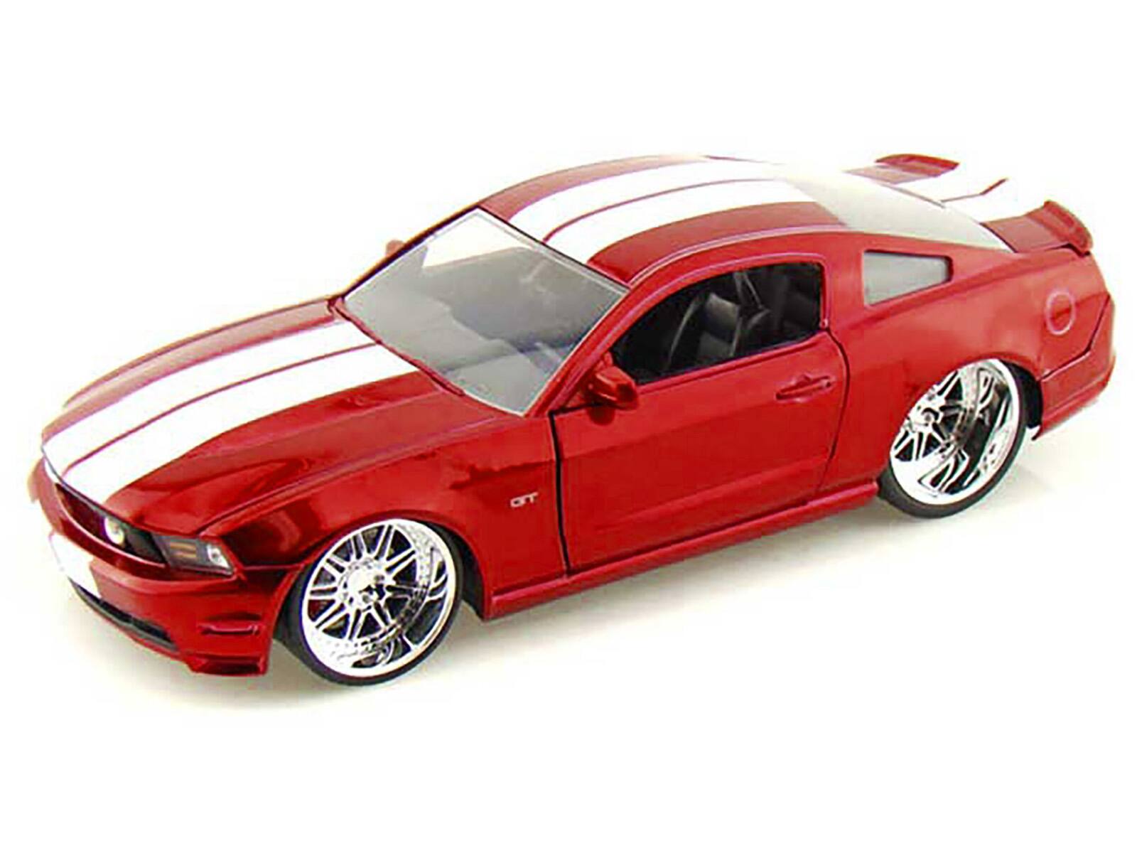 Alt View 3. Jada - 2010 Ford Mustang GT Red Metallic with White Stripes "Bigtime Muscle" Series 1/24 Diecast Model Car by Jada.