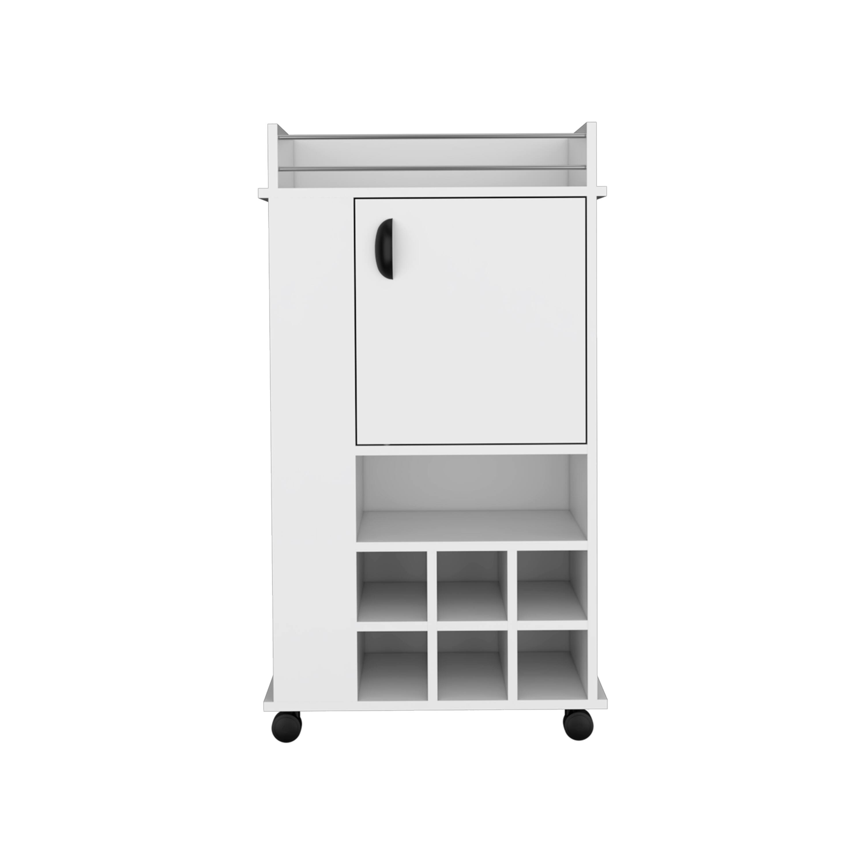 Alt View 2. TuHome - Fargo Bar Cart with Cabinet, 6 Built-In Wine Rack And Casters, Bar Room or Living Room - White.