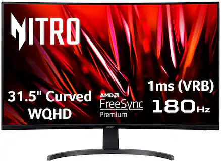 Acer - Refurbished Excellent - Nitro Gaming 31.5" Curved WQHD 180Hz 1ms FreeSync Premium Gaming Monitor (DisplayPort, HDMI x2) - Black