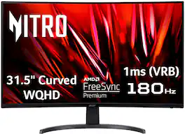 Acer - Nitro Gaming 31.5" Curved WQHD 180Hz 1ms FreeSync Premium Gaming Monitor (DisplayPort, HDMI x2) - Black