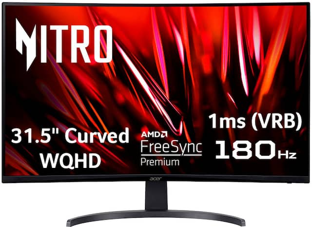Acer - Nitro Gaming 31.5" Curved WQHD 180Hz 1ms FreeSync Premium Gaming Monitor (DisplayPort, HDMI x2) - Black