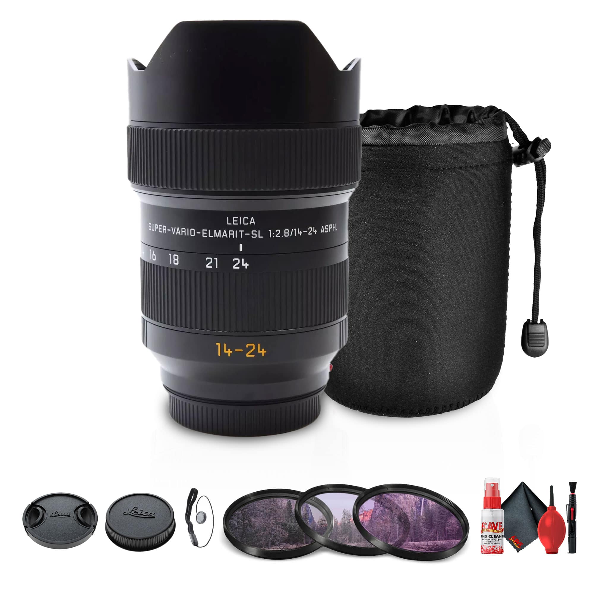 Leica - Super-Vario-Elmarit-SL 14-24mm f/2.8 ASPH. Lens (L-Mount) + Cleaning Kit - Bundle - Black