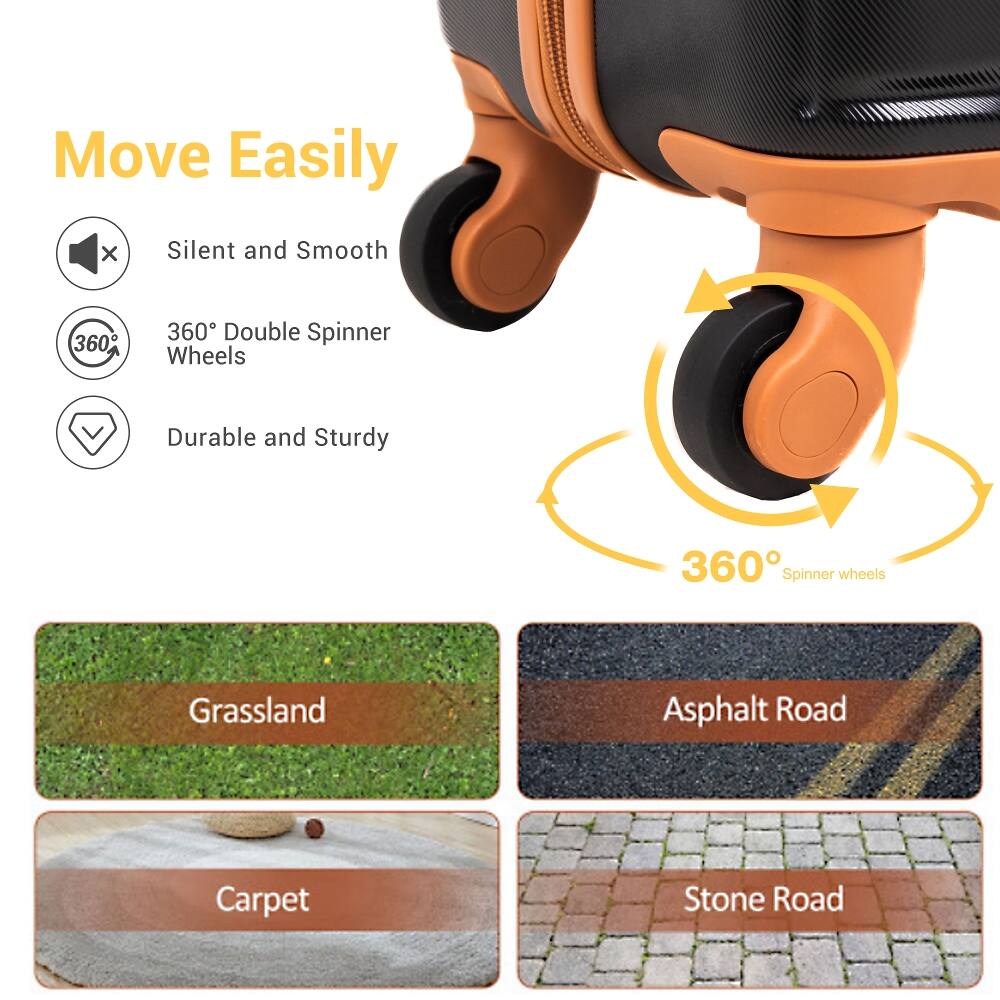 Move Easily

- Silent and Smooth
- 360° Double Spinner Wheels
- Durable and Sturdy

360° Spinner wheels

- Grassland
- Asphalt Road
- Carpet
- Stone Road