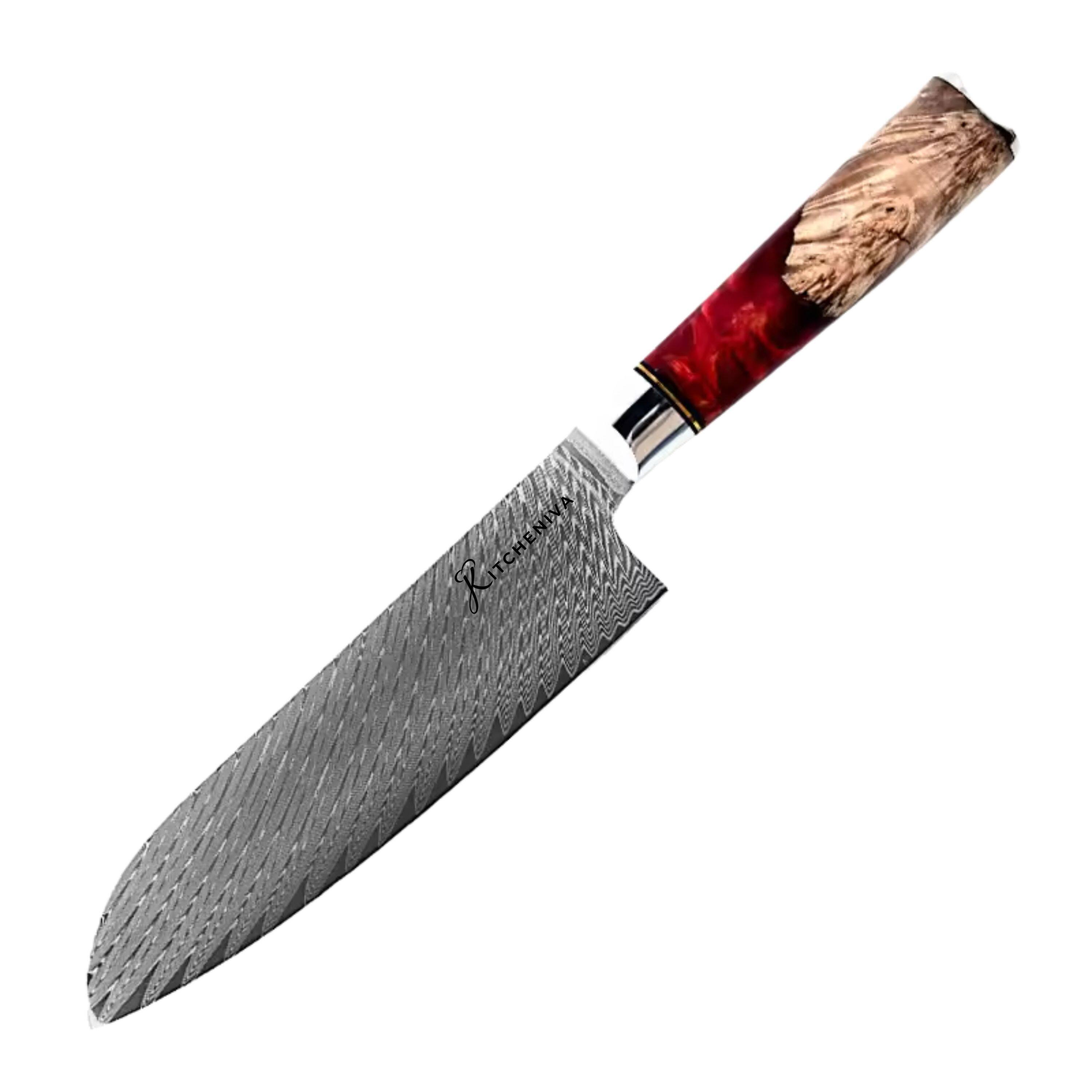 Back. Kitcheniva - 6-Piece VG10 Core 67 Layer Damascus Steel Japanese Style Knife Set with Wood Resin Handle.