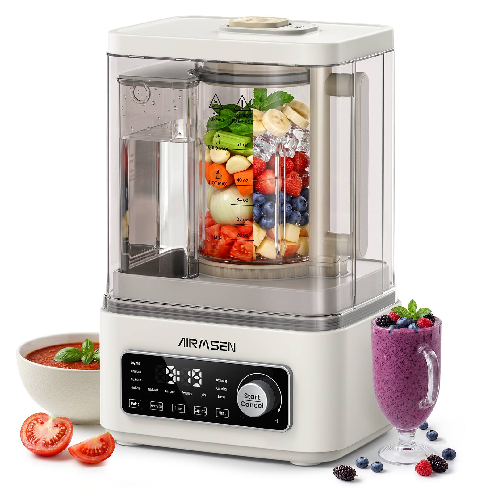 AIRMSEN - 9-in-1 Blender 1200+500W Dual Motor Smoothie Ice Crusher Hot/Cold Soup Maker Soymilk Baby Food Maker - White price history on PriceWatchPro