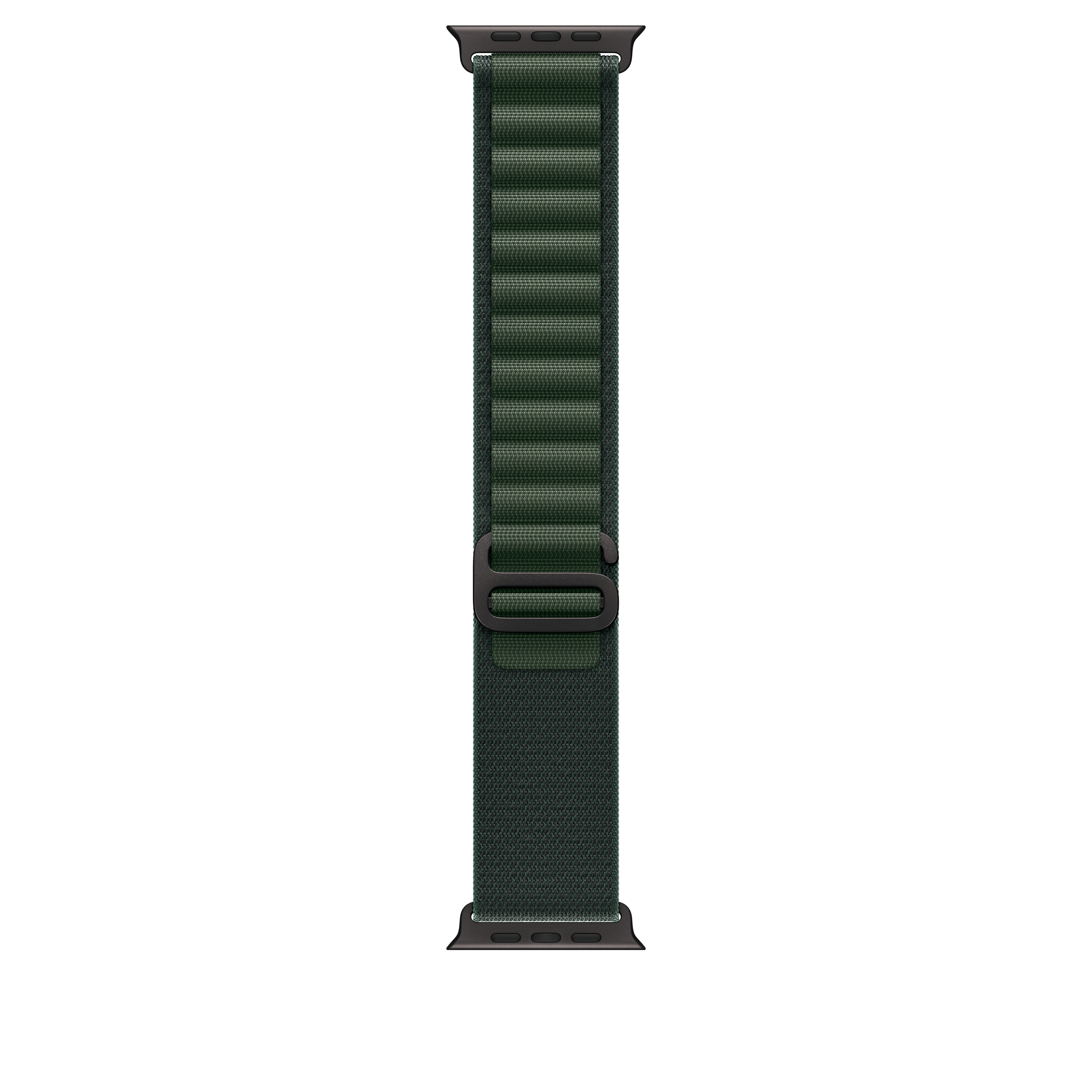 Angle. Apple - 49mm Dark Green Alpine Loop - Medium - Black Titanium Finish - Dark Green.