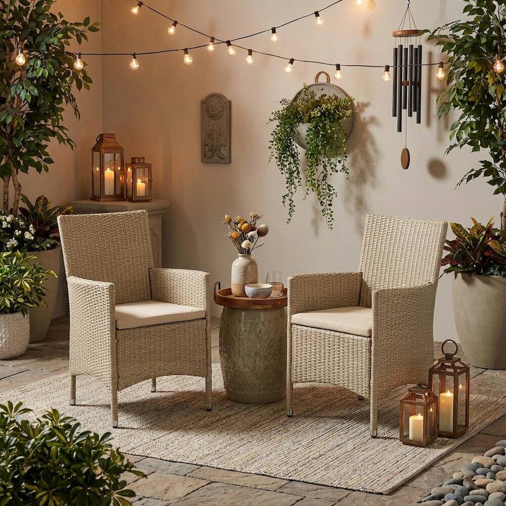Alt View 1. Outdoor Escape - Cream Wicker Patio Chair Set of 2 with Outdoor-Ready Frame - Brown.