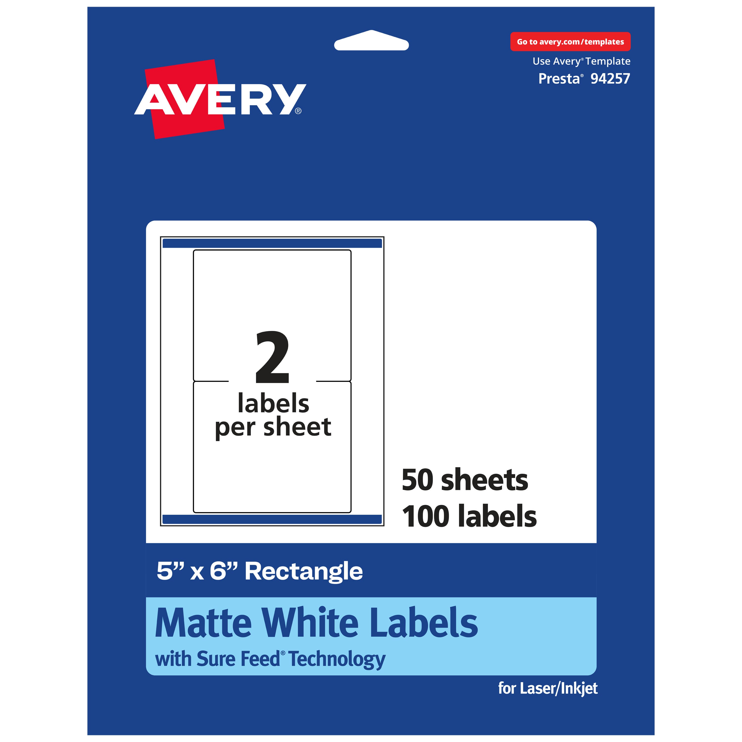Avery - Matte Rectangle Labels, 5" x 6", 100 Labels - White