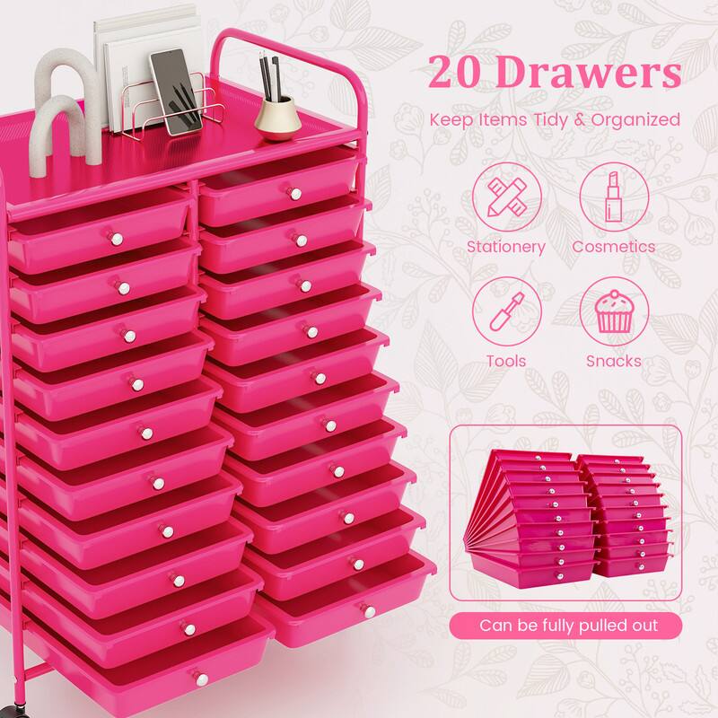 20 Drawers  
Keep Items Tidy & Organized  
Stationery  
Cosmetics  
Tools  
Snacks  
Can be fully pulled out