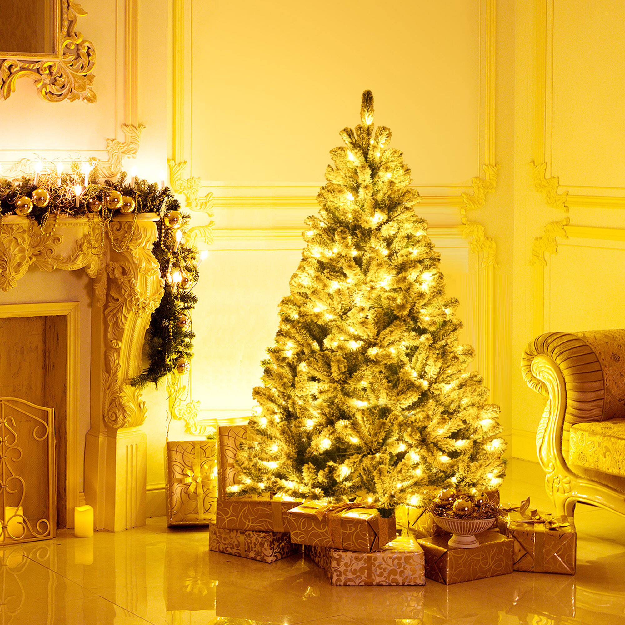 Alt View 4. Gymax - Gymax 6 FT Pre-lit Artificial Christmas Tree Snow Flocked Full Xmas Tree - Green.