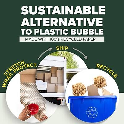 SUSTAINABLE ALTERNATIVE TO PLASTIC BUBBLE  
MADE WITH 100% RECYCLED PAPER  

SHIP  
STRETCH. WRAP. PROTECT.  
RECYCLE