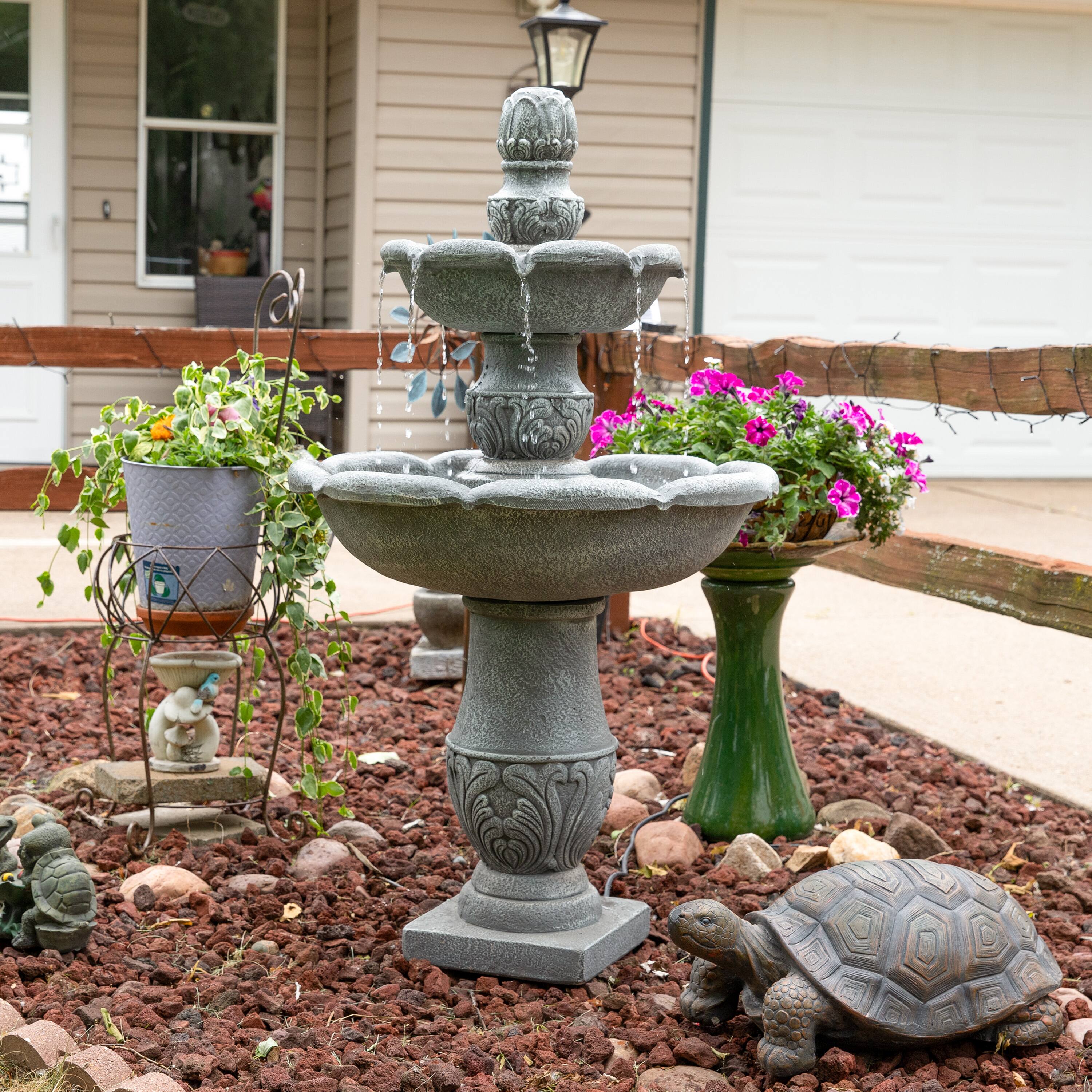 Alt View 5. Sunnydaze - French Garden Reinforced Concrete Outdoor 2-Tier Water Fountain - Light Grey.