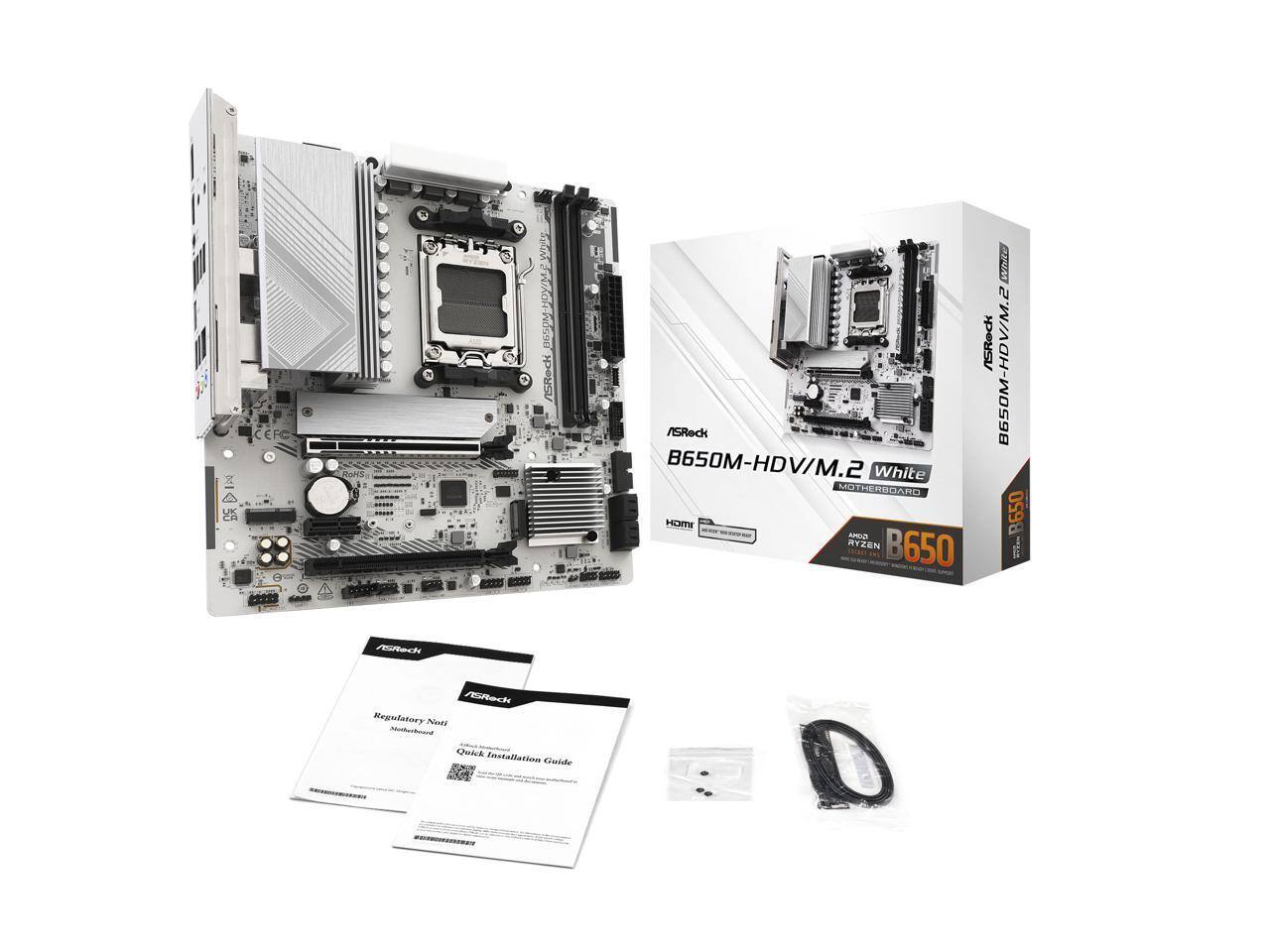 CEFC ROHS WhiS BESOM: HDYA ASRock B650M-HDV/M.2 White MOTHERBOARD HOME B650 O RYZEN B650 I GAR FRec AReck Regulatory Nati Mtoounhoard Qoll Installation Cluide