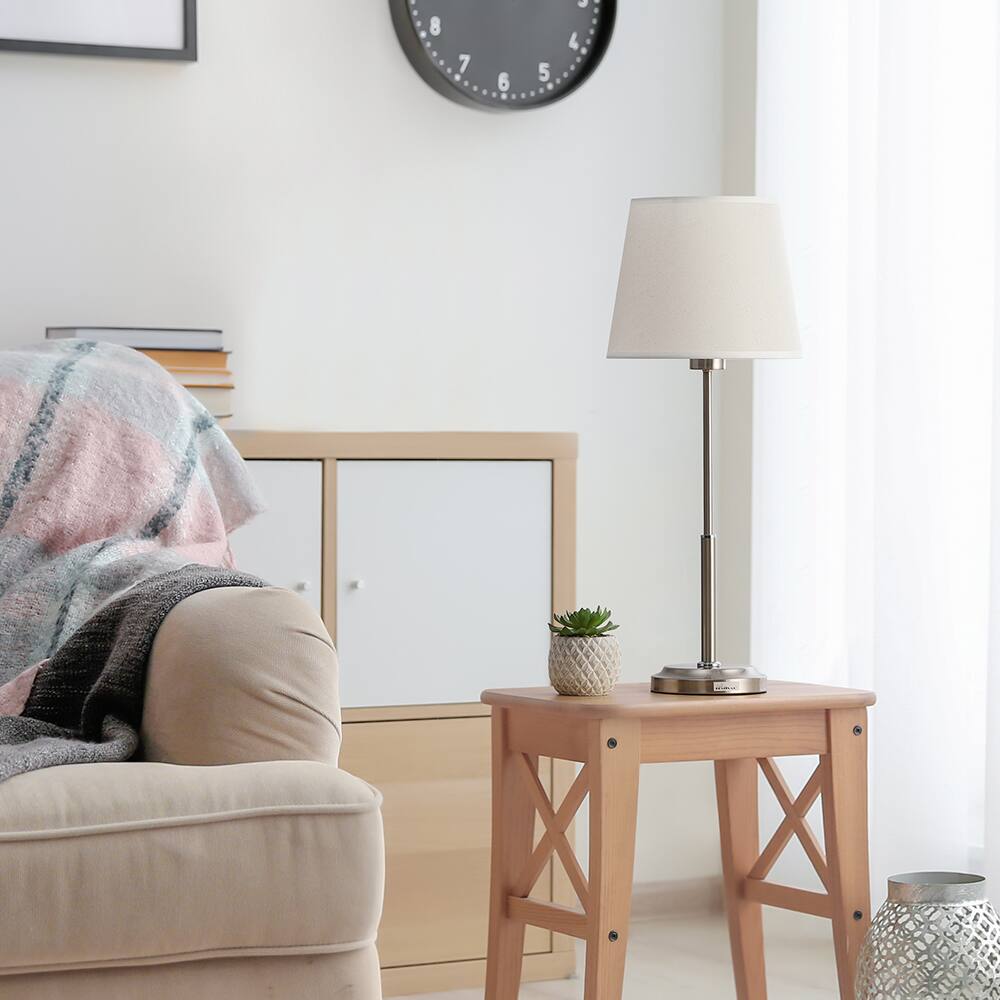 Alt View 1. Oumilen - Brushed Nickel Table Lamp with White Fabric Shade Modern Slim Design.
