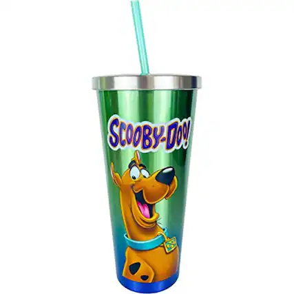 Front. Spoontiques - Spoontiques Scooby Doo Double Wall Insulated Stainless Steel Tumbler Travel Cup with Straw 24 ounce - Green.