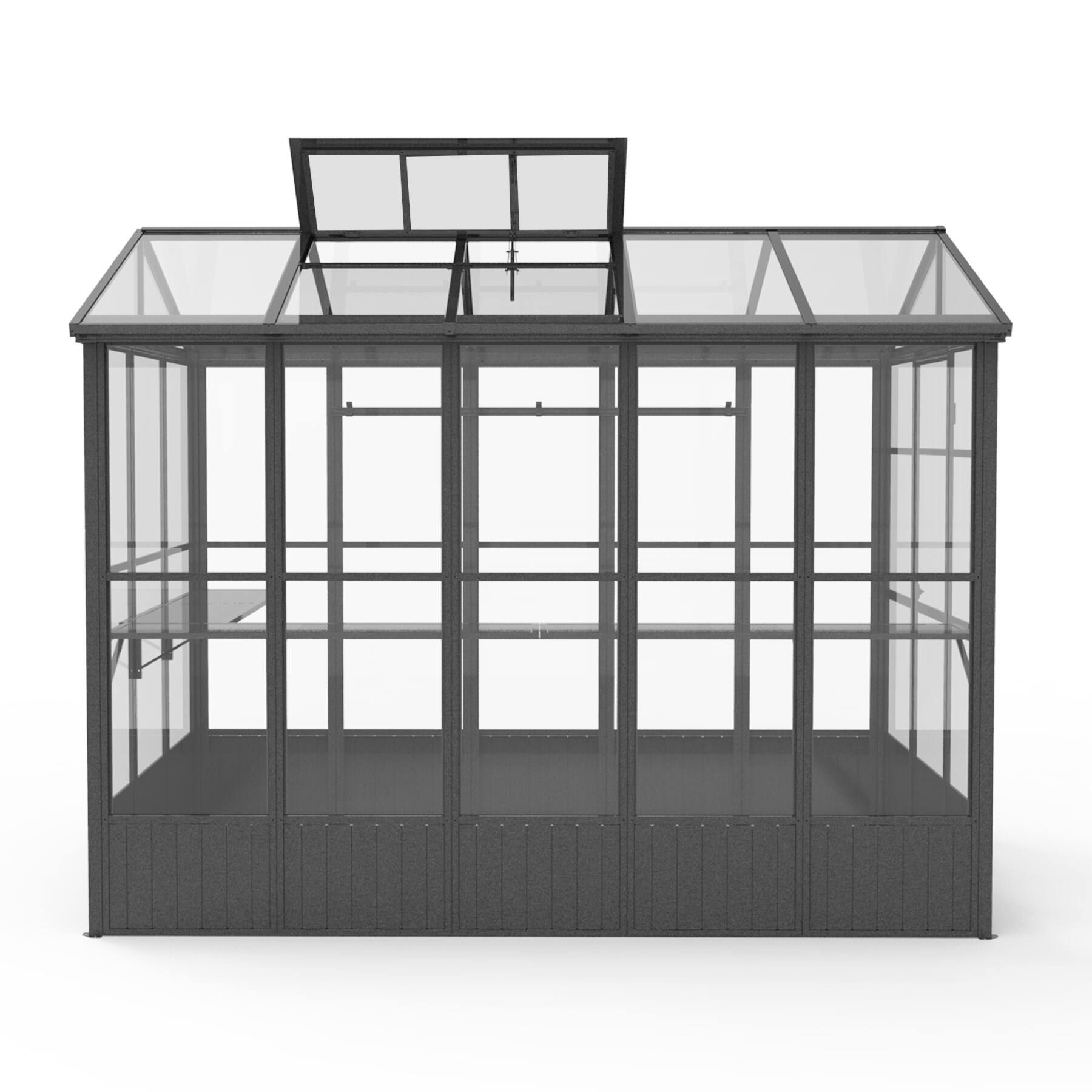 Back. Mondawe - 7.5x10FT Greenhouse, Polycarbonate with Auto Vent, Aluminum Frame - Dark Gray.