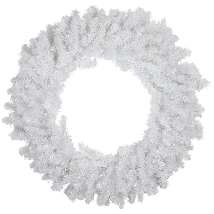 Front. Northlight - Pre-Lit LED White Canadian Pine Artificial Christmas Wreath, 30-Inch, Clear Lights - White.