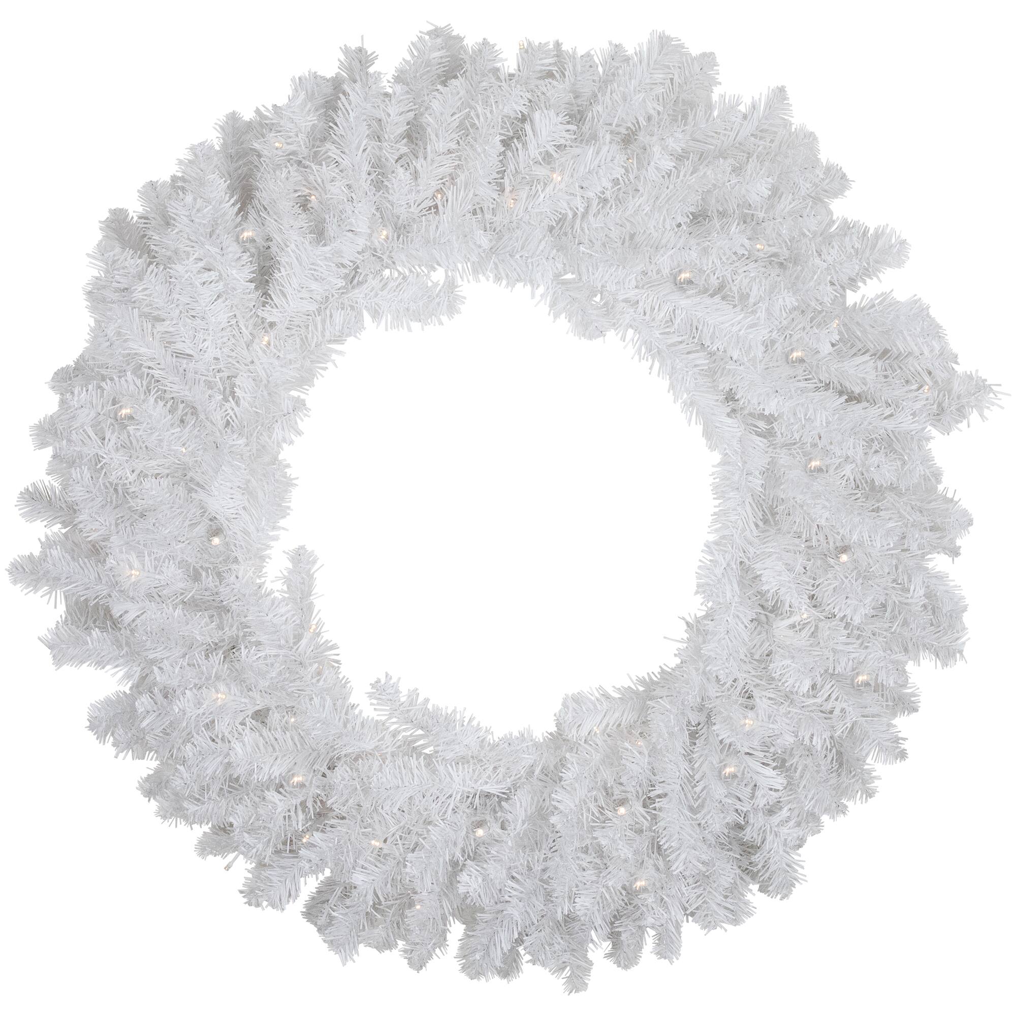 Front. Northlight - Pre-Lit LED White Canadian Pine Artificial Christmas Wreath, 30-Inch, Clear Lights - White.