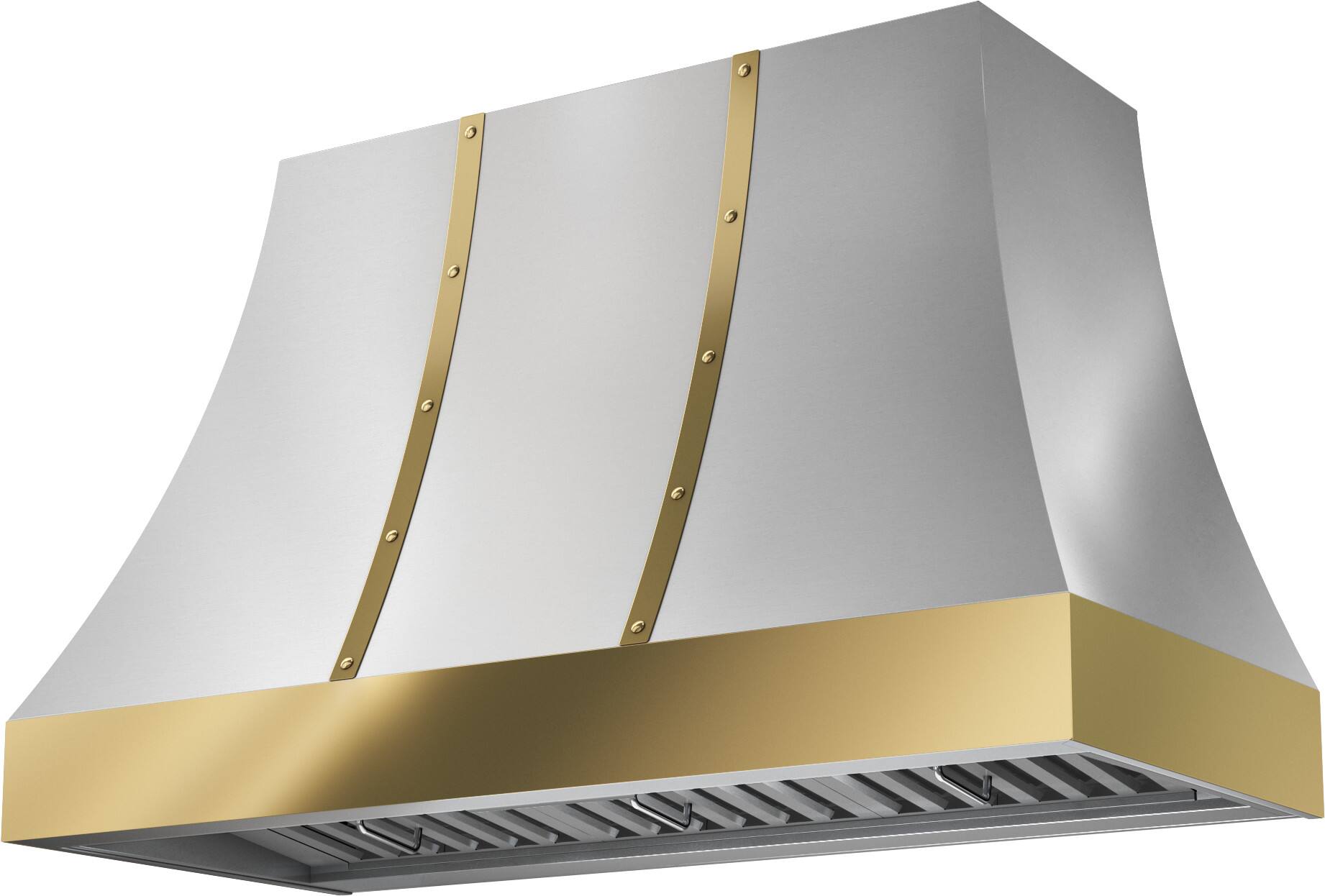 Angle. Zephyr - Banding Kit Trim for Zephyr Alto CHAL48ASX Range Hood - Polished Gold.