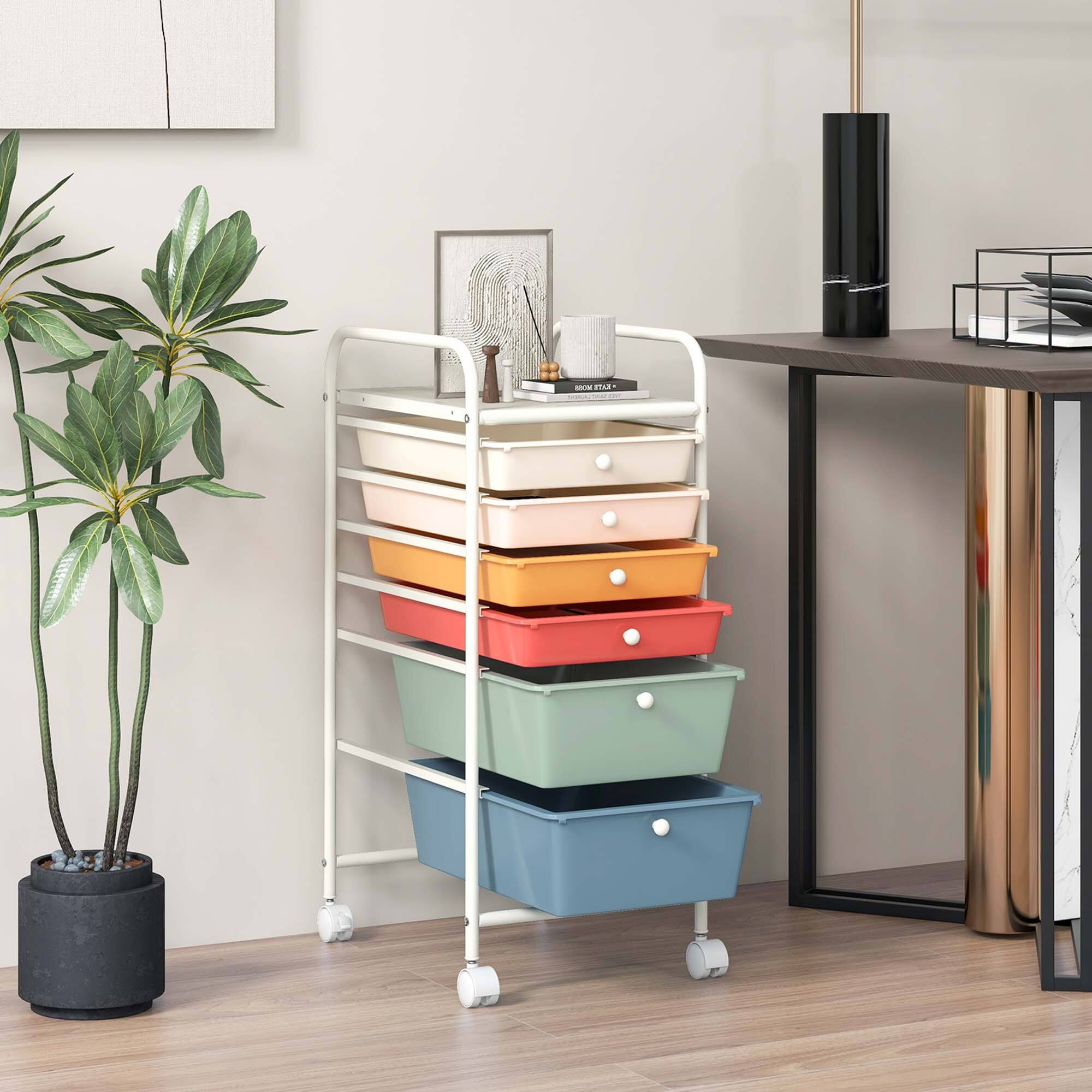 Alt View 5. Costway - 6 Drawer Rolling Storage Cart Scrapbook Paper Office Organizer - Macaron.