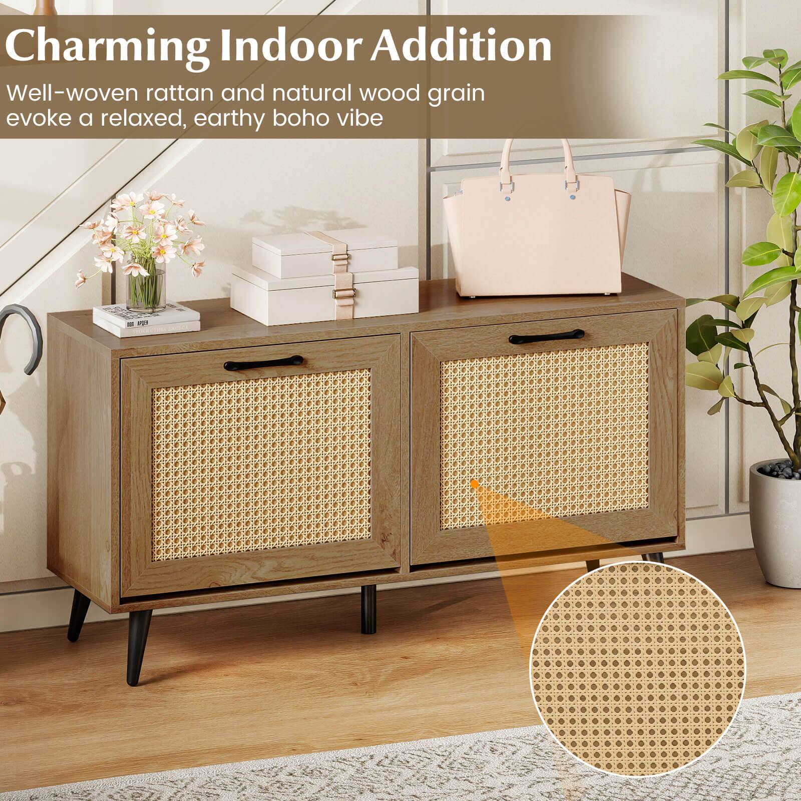 Charming Indoor Addition  
Well-woven rattan and natural wood grain evoke a relaxed, earthy boho vibe