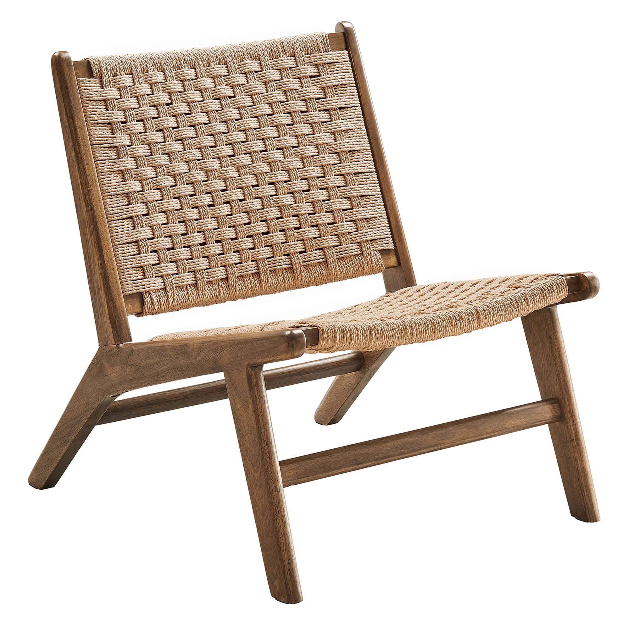 Angle. Modway - Saoirse Woven Rope Wood Accent Lounge Chair by Modway - Walnut Natural.